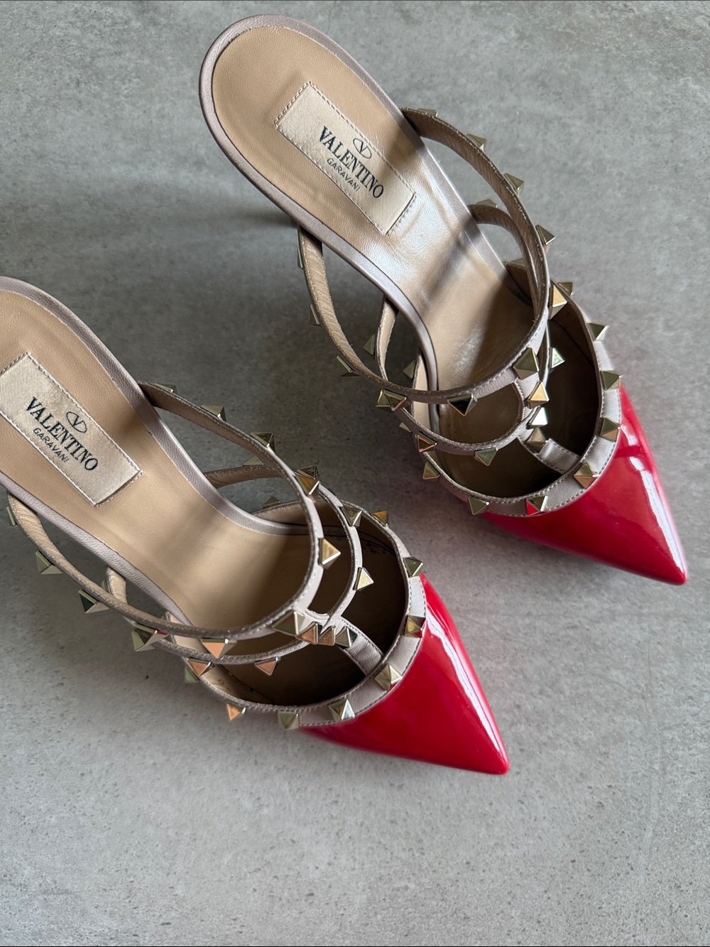 Valentino Red Patent Pointed Cage Mule Heels